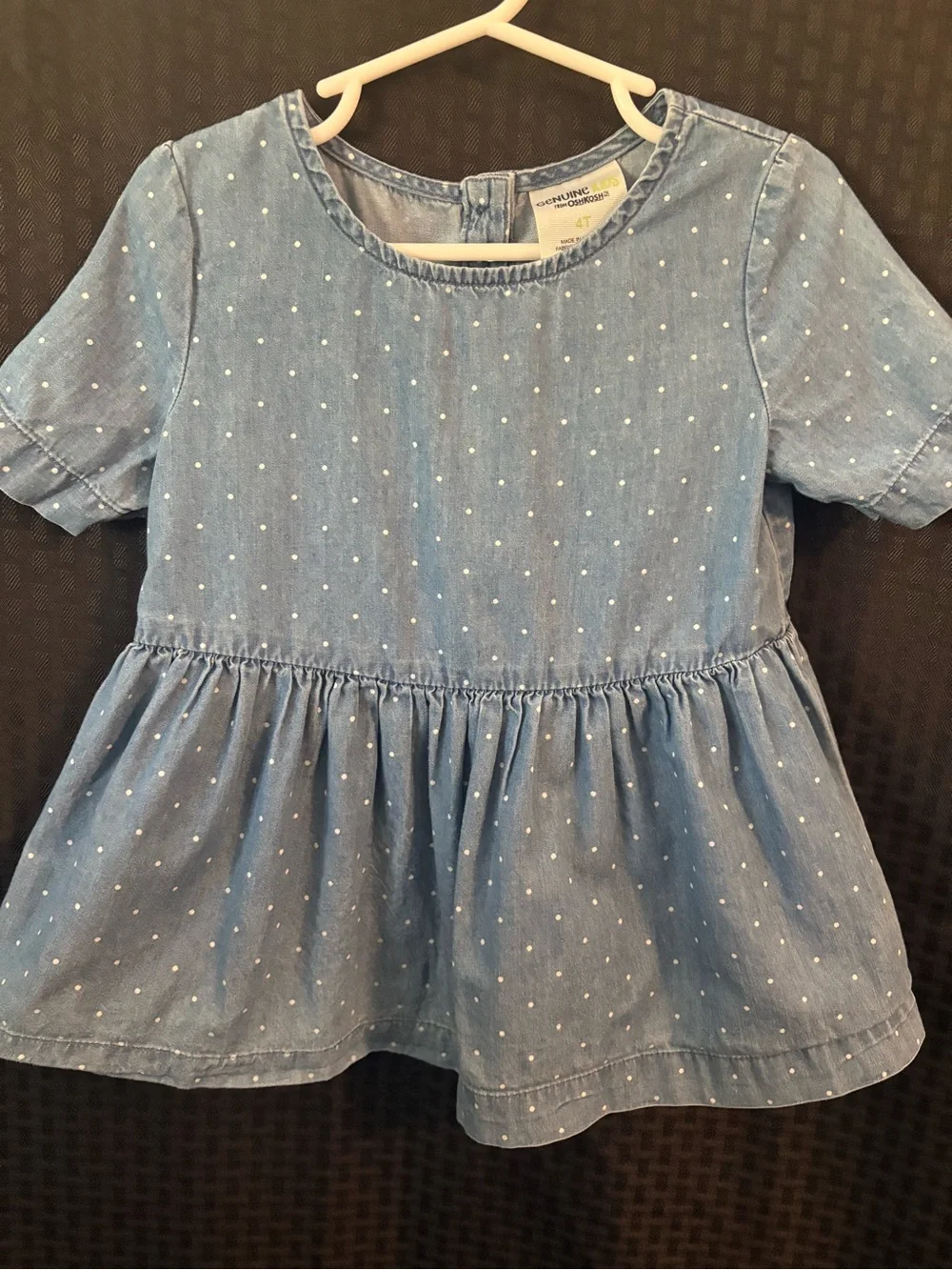 Light Blue Polka Dot Chambray Peplum Dress for Girls